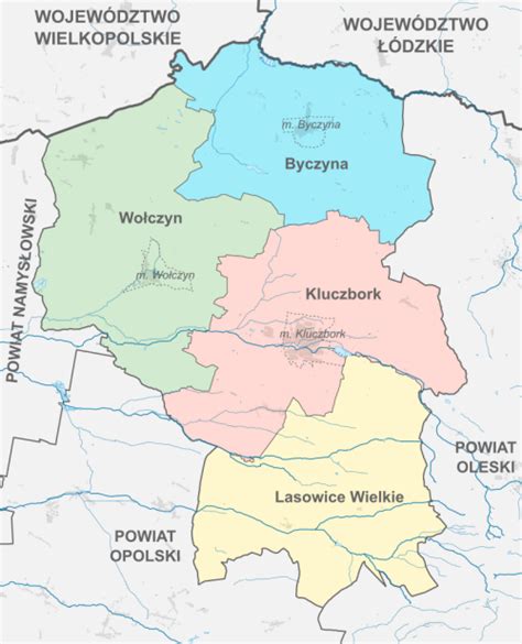 Mapa powiatu myślenickiego z zaznaczonymi miejscowościami, gdzie działały OSP