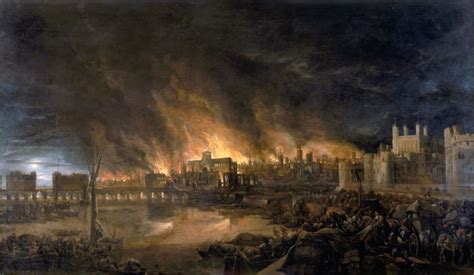 Historyczna rycina przedstawiająca Wielki Pożar Londynu