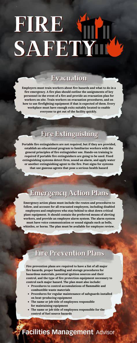 Infographics showing fire fighting tactics, for instance, the use of ladders and aerial platforms in action