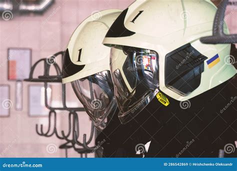 Thematic photo of a modern firefighter helmet with a transparent visor
