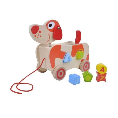 Drewniany sorter w kształcie pieska Smiki Chester The Dog z kolorowymi klockami do sortowania