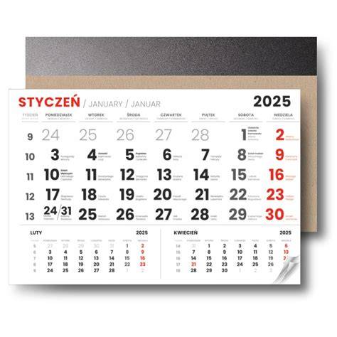 Różne formaty kalendarzy strażackich (jednodzielny, trójdzielny, z wyrywanym kalendarium) na jednej infografice