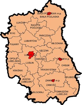 mapa województwa lubelskiego z zaznaczonymi lokalizacjami pożarów