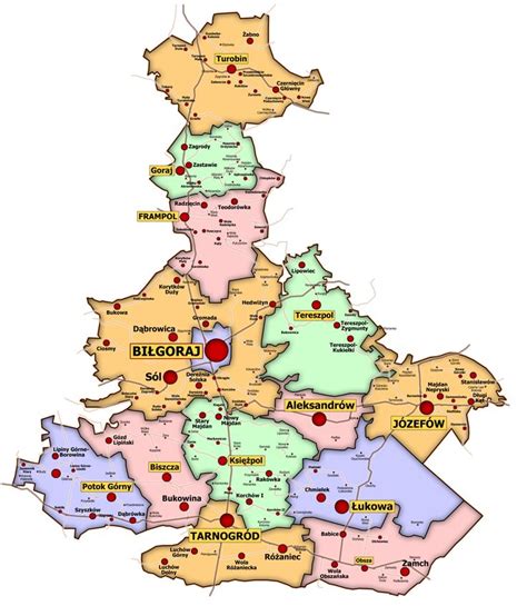 Mapa powiatu biłgorajskiego z zaznaczeniem obszaru pożaru
