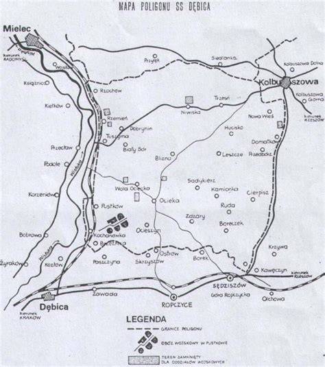 Historyczna mapa poligonu SS Heidelager z zaznaczoną miejscowością Kozodrza