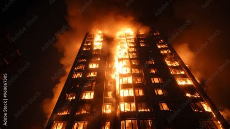 Thematic photo of a burning apartment building