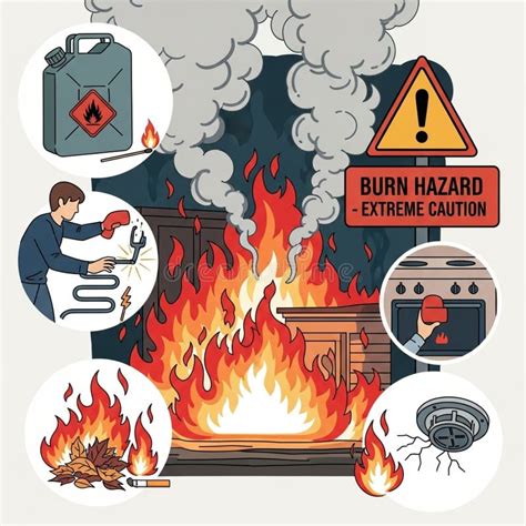 Illustration depicting various fire hazards in a household