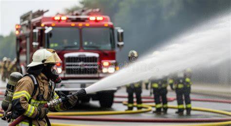 Thematic photo of OSP firefighters in action with a fire truck