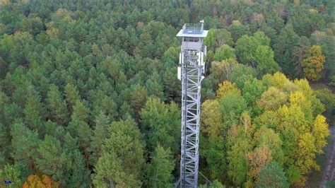 Wieża obserwacyjna w lesie, monitorująca potencjalne zagrożenie pożarowe.