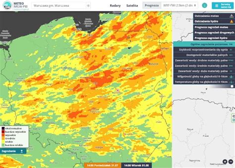 mapa z zaznaczonymi lokalizacjami pożarów w regionie