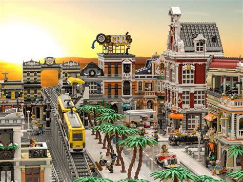 Kolaż różnych zestawów LEGO, które uzupełniają miasteczko LEGO City