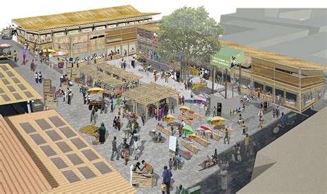 Architectural rendering of the planned revitalization of the Broniewskiego market