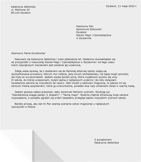 Zilustrowany oficjalny list z podziękowaniem w eleganckiej kopercie