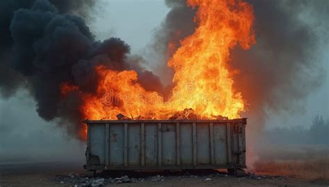 Photo of a burned dumpster or garbage container