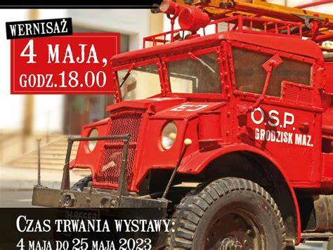 Rysunek lub schemat przedstawiający ewolucję wozów strażackich w Białymstoku