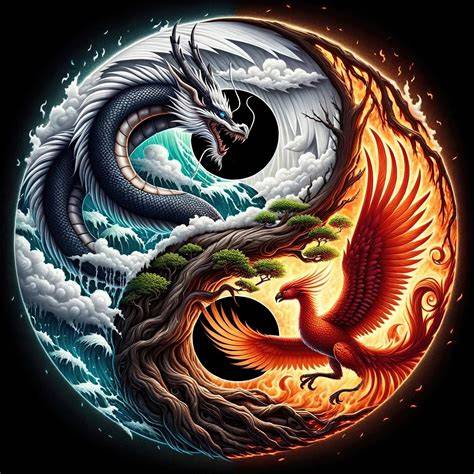 Smok i Feniks razem jako symbol yin i yang