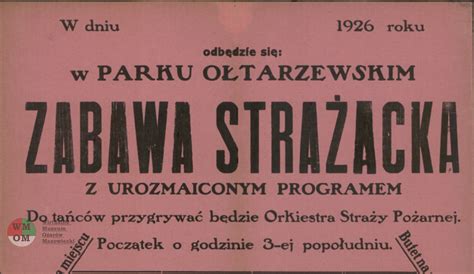 Plakat zabawy strażackiej w Parku Ołtarzewskim w 1926 roku