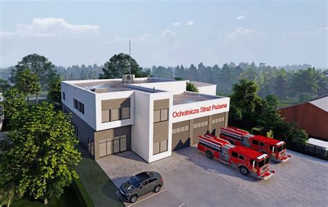 Wizualizacja lub zdjęcie nowej remizy OSP w Górkach Śląskich, podkreślające jej nowoczesny wygląd