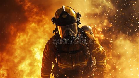 Thematic photo of a firefighter in full gear, wearing a helmet
