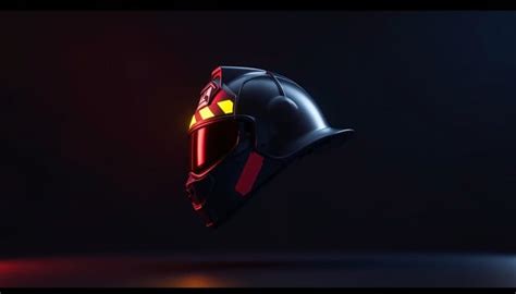 Thematic photo of a modern firefighter helmet on a dark background