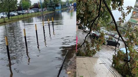 Zalane ulice w Tolkmicku po ulewnych deszczach