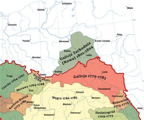 Mapa Galicji z zaznaczeniem kluczy biskupickich