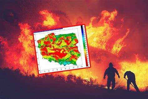 mapa pożarów lasów w okolicy Bydgoszczy lub infografika przedstawiająca dane z poprzednich pożarów