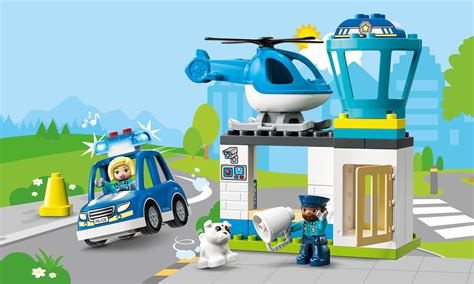 Schemat budowy posterunku policji LEGO DUPLO z helikopterem
