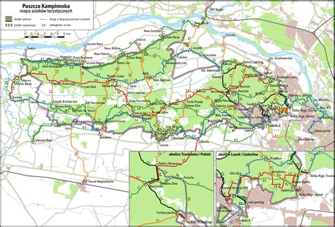 Mapa Kampinoskiego Parku Narodowego z oznaczonymi obszarami leśnymi