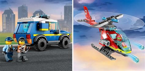 Infografika przedstawiająca różne rodzaje pojazdów ratunkowych LEGO City