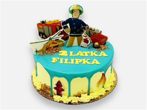 Tort Strażak Sam z figurkami na białej czekoladzie