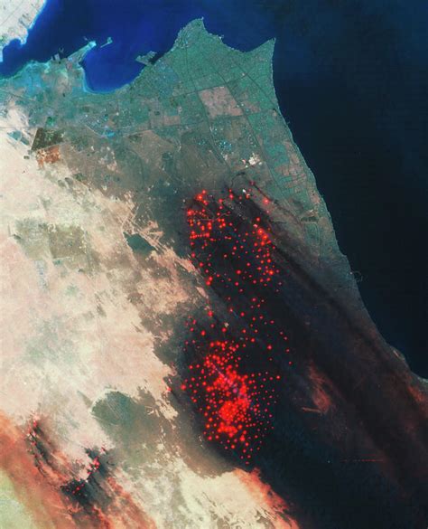 Satellite image of oil well fires in Kuwait