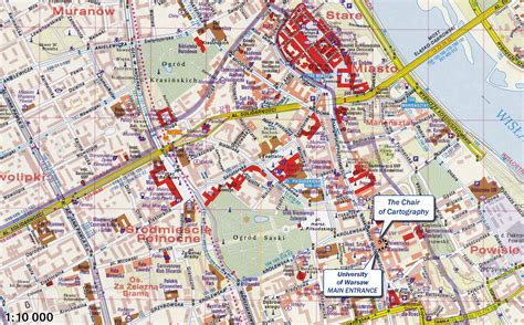 Mapa Warszawy z zaznaczonymi miejscami pożarów (Siekierki, Marywilska 44, Most Łazienkowski)