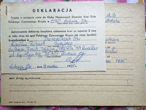 Dokumentacja Klubu Honorowych Dawców Krwi Koła Polskiego Czerwonego Krzyża przy OSP Kudowa-Zdrój, dotycząca Wiesława Grzywacza