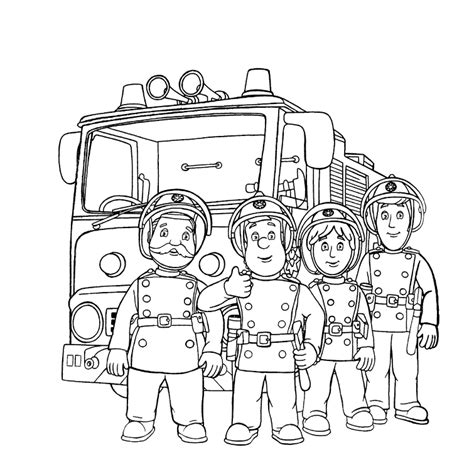 Collage of various Fireman Sam coloring pages.