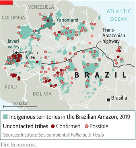 Mapa z lokalizacją plemion izolowanych w brazylijskiej Amazonii