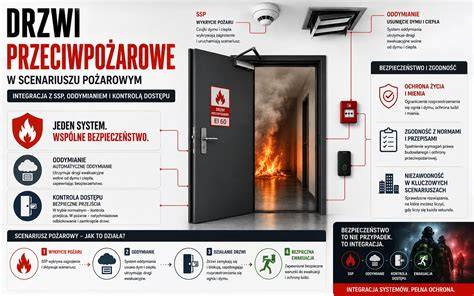Infografika przedstawiająca sekwencję zdarzeń w scenariuszu pożarowym