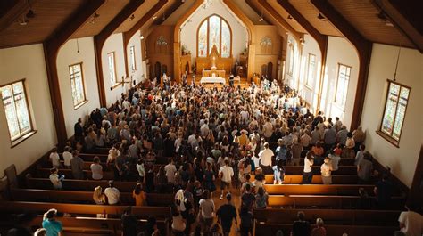 Photo of the church decorated for a religious ceremony or a historical photo of the community gathering.