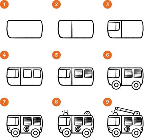 Infografika: jak narysować wóz strażacki krok po kroku