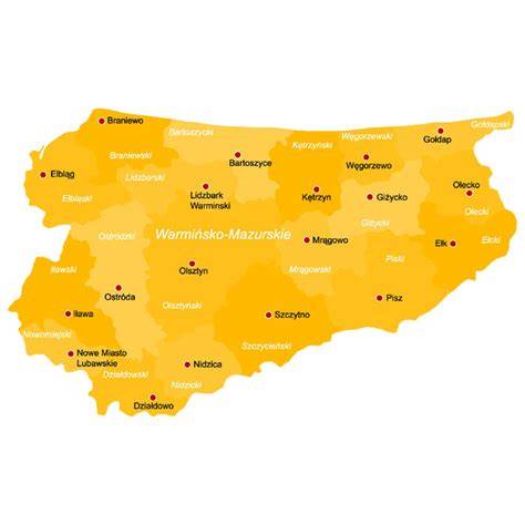mapa województwa warmińsko-mazurskiego z zaznaczeniem powiatów