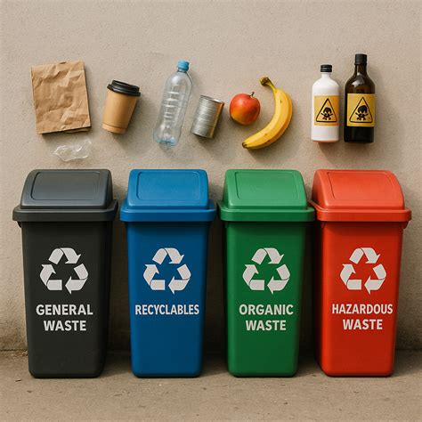 Infographic showing different types of waste and their proper segregation, highlighting dangerous items like batteries