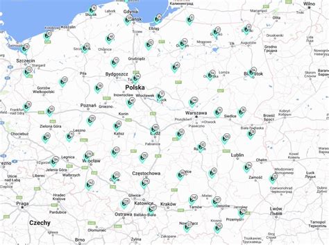 Mapa z zaznaczonymi lokalizacjami klubów sportowych w powiecie świeckim