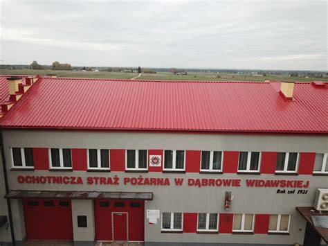 Zdjęcie przedstawiające strażaków OSP Dąbrowa Widawska podczas ćwiczeń lub akcji ratowniczej