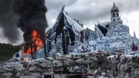 Aftermath of the fire, showing the steel skeleton of the Tomorrowland main stage