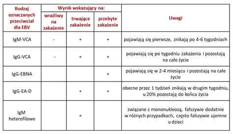Tabela przedstawiająca interpretację wyników przeciwciał IgG i IgM w kontekście klinicznym