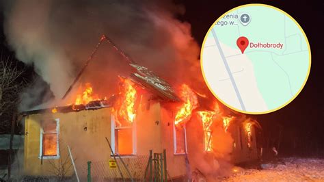Mapa pożaru lasu na Lubelszczyźnie z zaznaczonym obszarem objętym ogniem i kierunkami rozprzestrzeniania