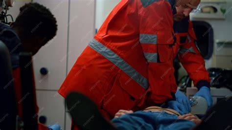 Thematic photo of emergency services providing first aid or paramedics with an ambulance