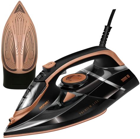 Zdjęcie eleganckiego żelazka MPM MZE-16 w kolorze czarno-złotym