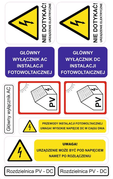 Oznakowanie ostrzegawcze instalacji fotowoltaicznej.