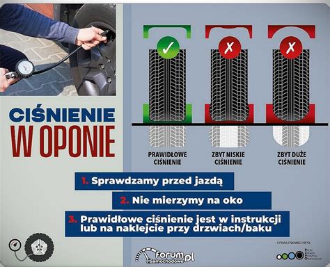 Infografika przedstawiająca skutki zbyt niskiego i zbyt wysokiego ciśnienia w oponie ciężarowej (zużycie, bezpieczeństwo, paliwo)
